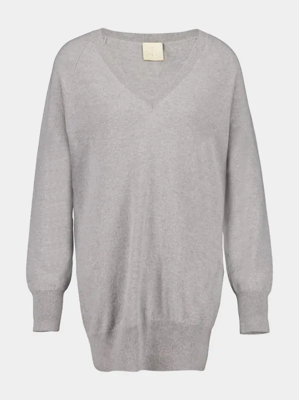 Long V-Neck Light Grey Cashmere Sweater sold by Fashion Clinic