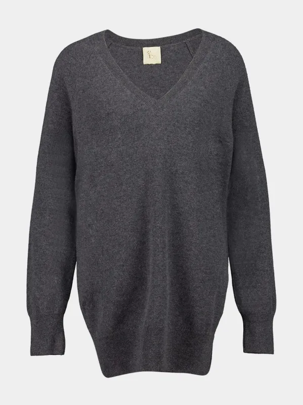 Long V-Neck Dark Grey Cashmere Sweater sold by Fashion Clinic