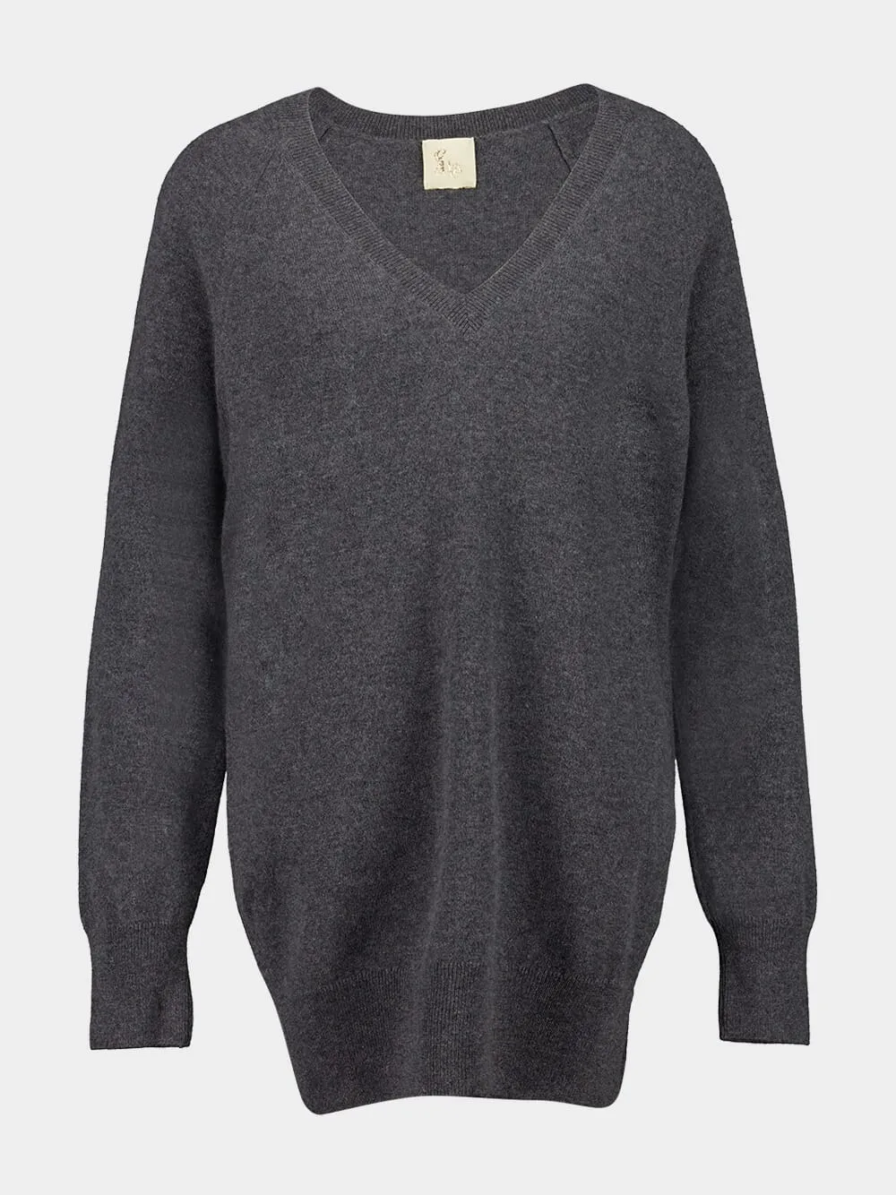 Long V-Neck Dark Grey Cashmere Sweater sold by Fashion Clinic