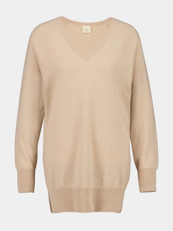 Long V-Neck Camel Cashmere Sweater sold by Fashion Clinic