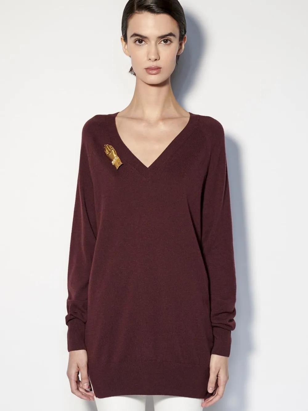 Long V-Neck Burgundy Cashmere Sweater sold by Fashion Clinic product image thumbnail 2