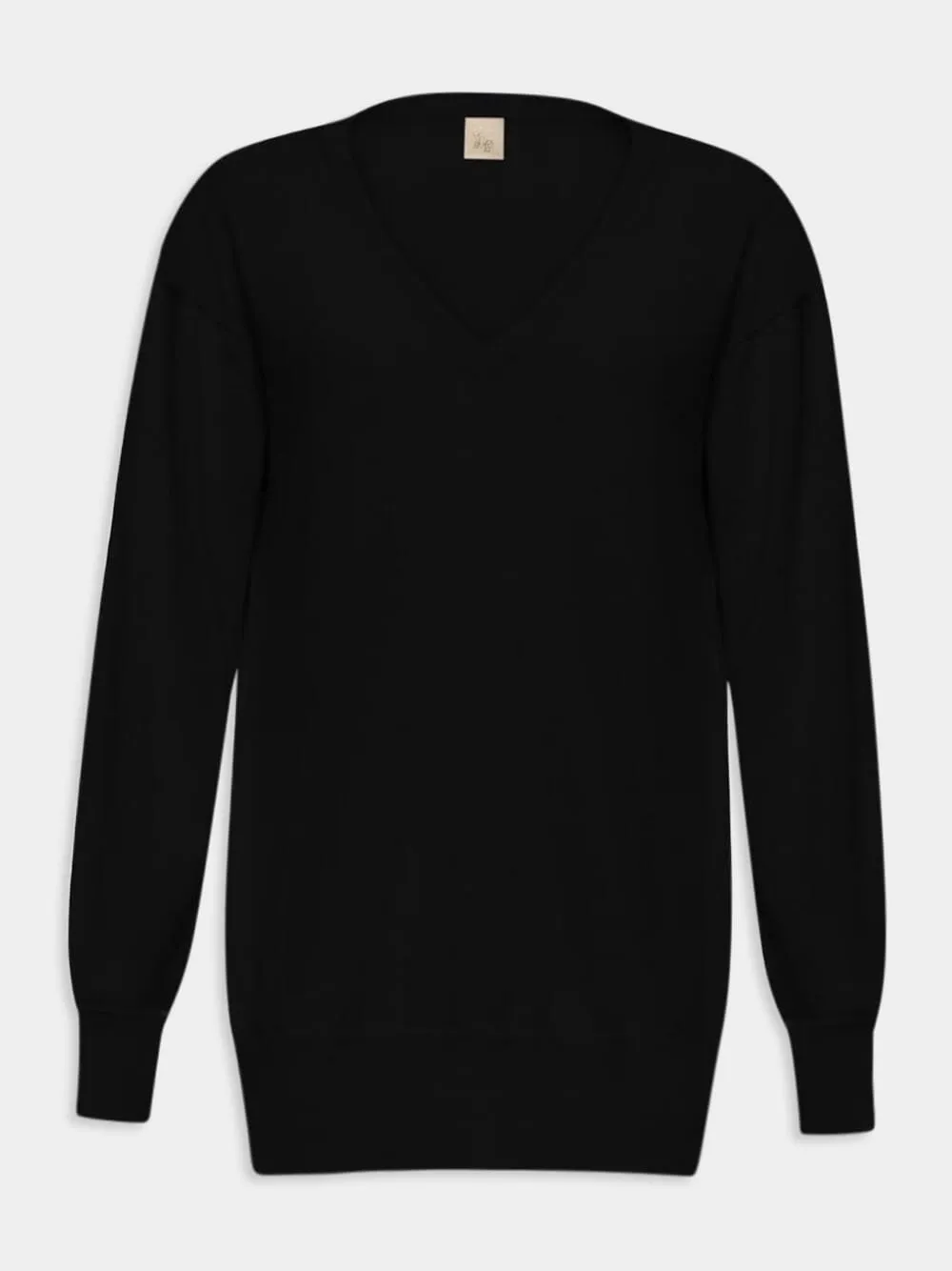 Long V-Neck Black Cashmere Sweater sold by Fashion Clinic
