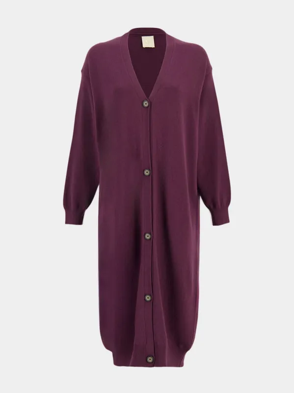 Long Aubergine Cashmere Cardigan sold by Fashion Clinic