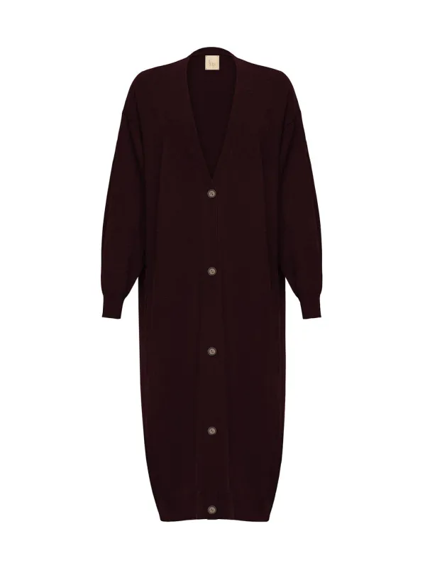 Long Burgundy Cashmere Cardigan sold by Fashion Clinic