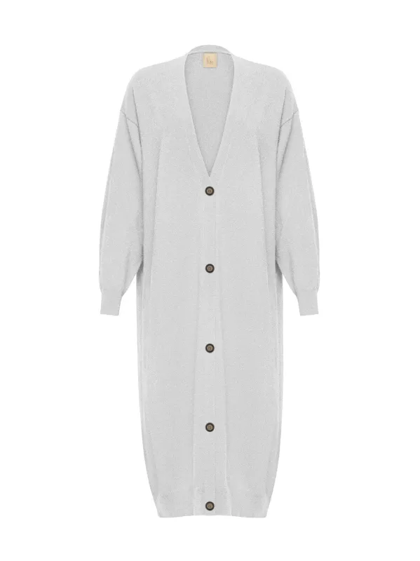 Long Light Grey Cashmere Cardigan sold by Fashion Clinic