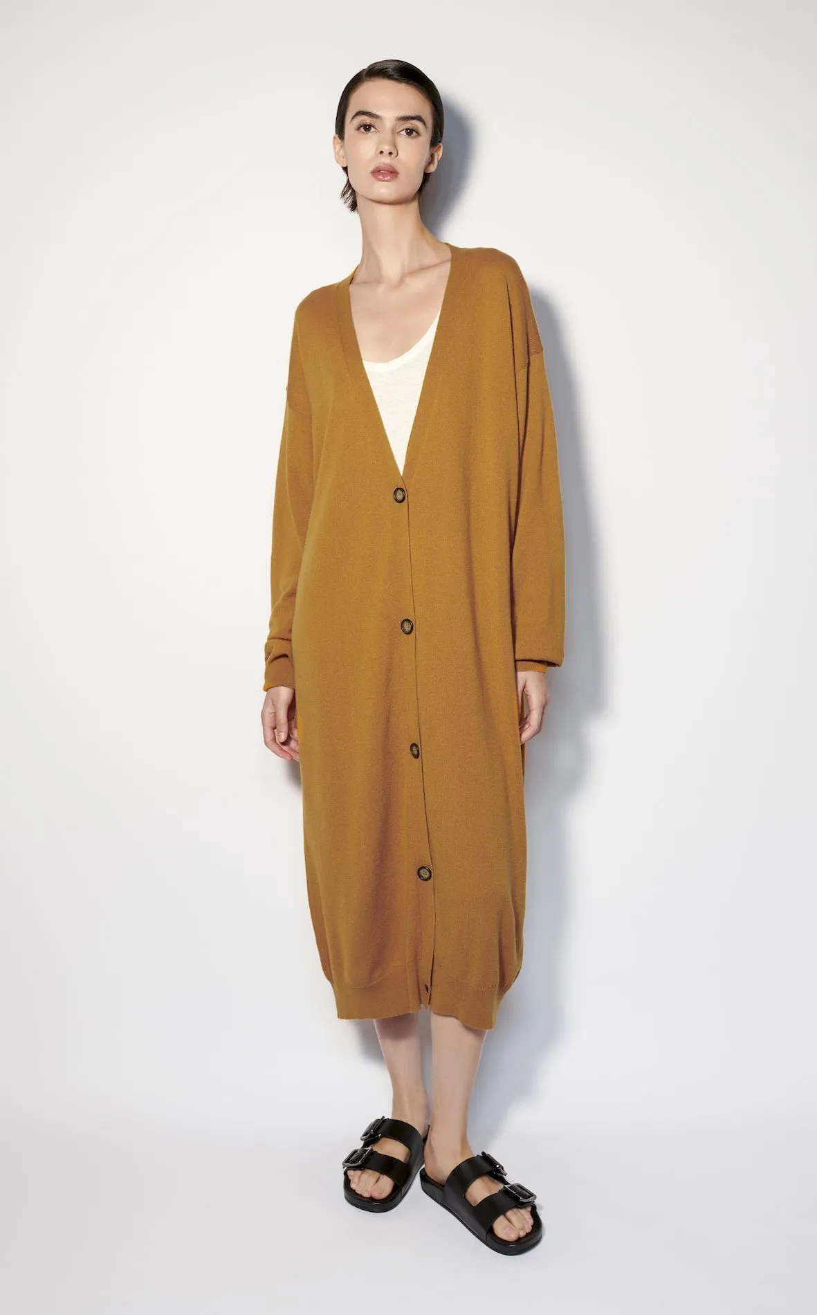 Long Mustard Cashmere Cardigan sold by Fashion Clinic