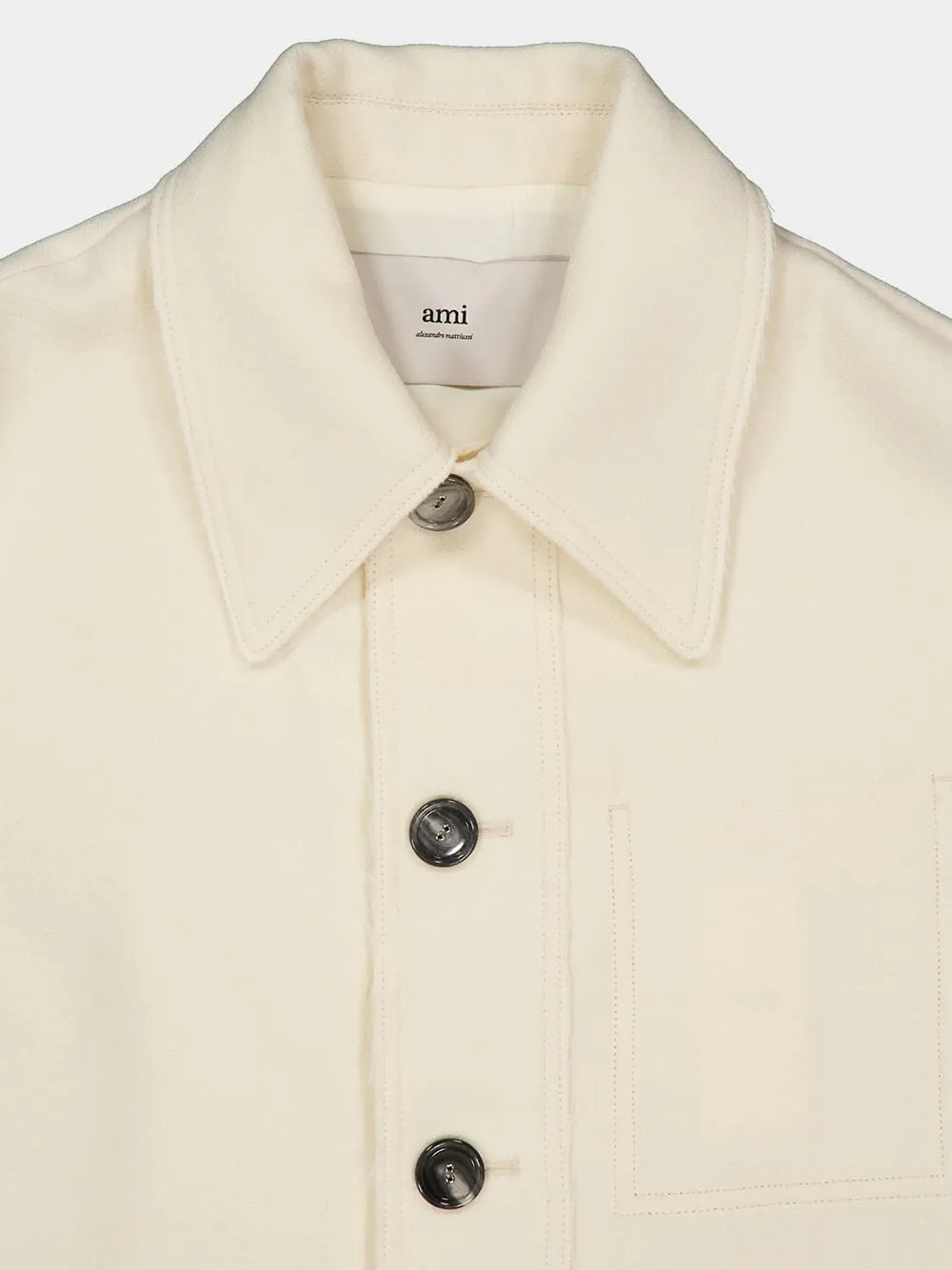 Ivory Boiled Wool Buttoned Jacket sold by Fashion Clinic product image thumbnail 3