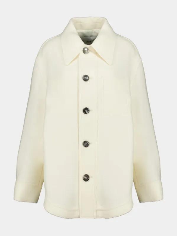 Ivory Boiled Wool Buttoned Jacket sold by Fashion Clinic
