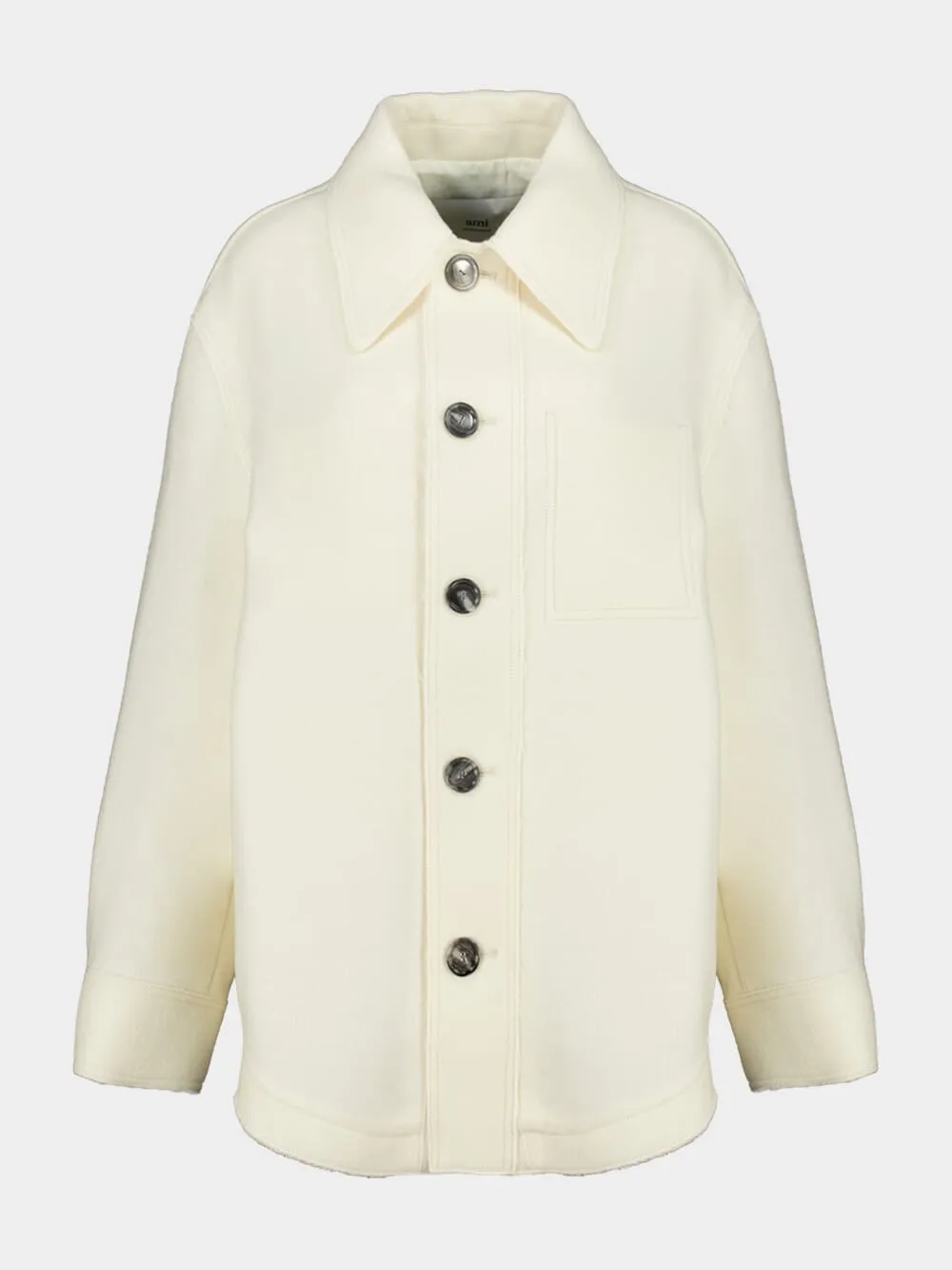 Ivory Boiled Wool Buttoned Jacket sold by Fashion Clinic