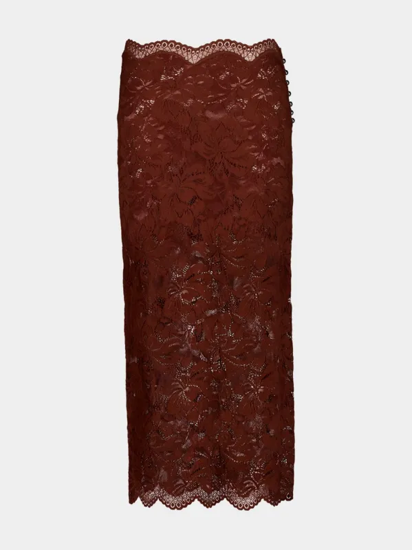 Cinnamon Brown Lace Midi Skirt sold by Fashion Clinic