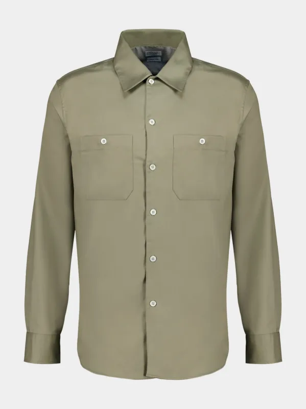 Khaki Green Long-Sleeve Cotton Shirt sold by Fashion Clinic