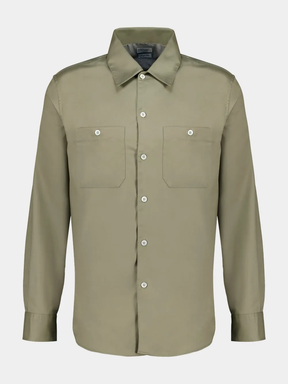 Khaki Green Long-Sleeve Cotton Shirt sold by Fashion Clinic