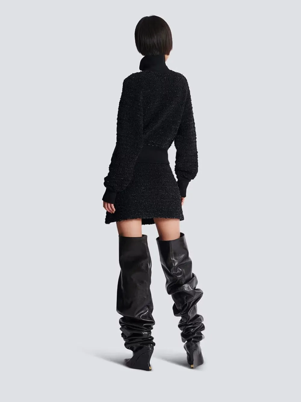 Black Tweed Bomber Jacket sold by Fashion Clinic product image thumbnail 3