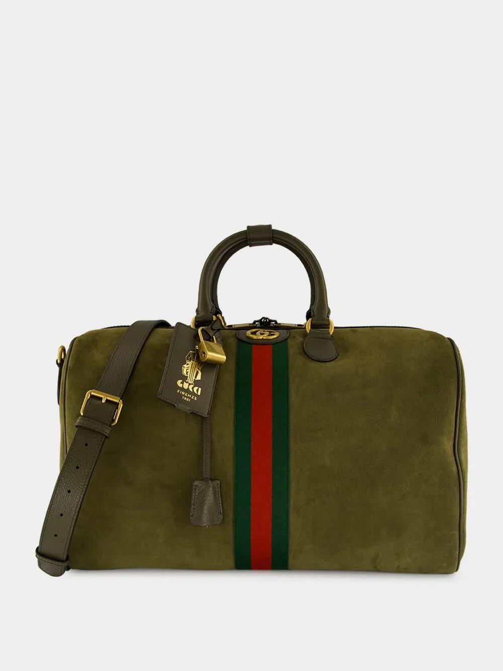 Dark Green Suede Savoy Duffle Bag sold by Fashion Clinic