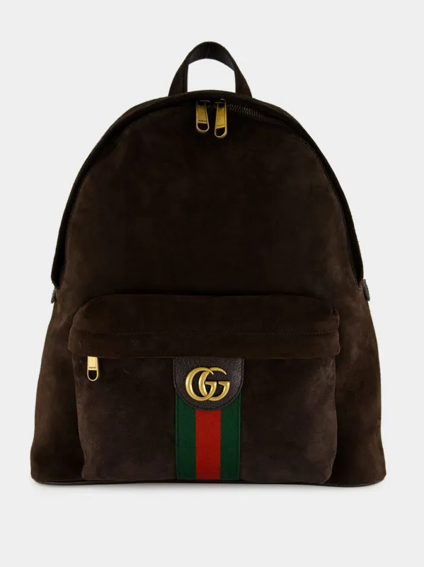 Dark Brown Suede Ophidia Backpack sold by Fashion Clinic