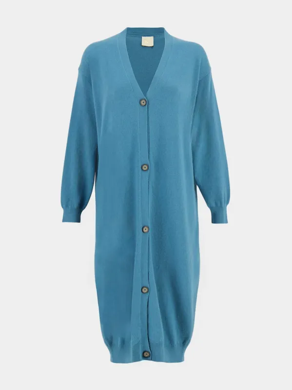 Long Petrol Cashmere Cardigan sold by Fashion Clinic