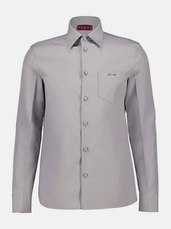 Light Grey Panama Shirt with Horsebit sold by Fashion Clinic