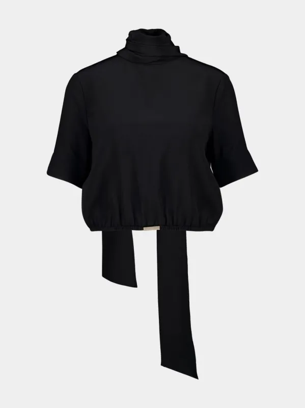 Black Silk Short-Sleeve Top sold by Fashion Clinic