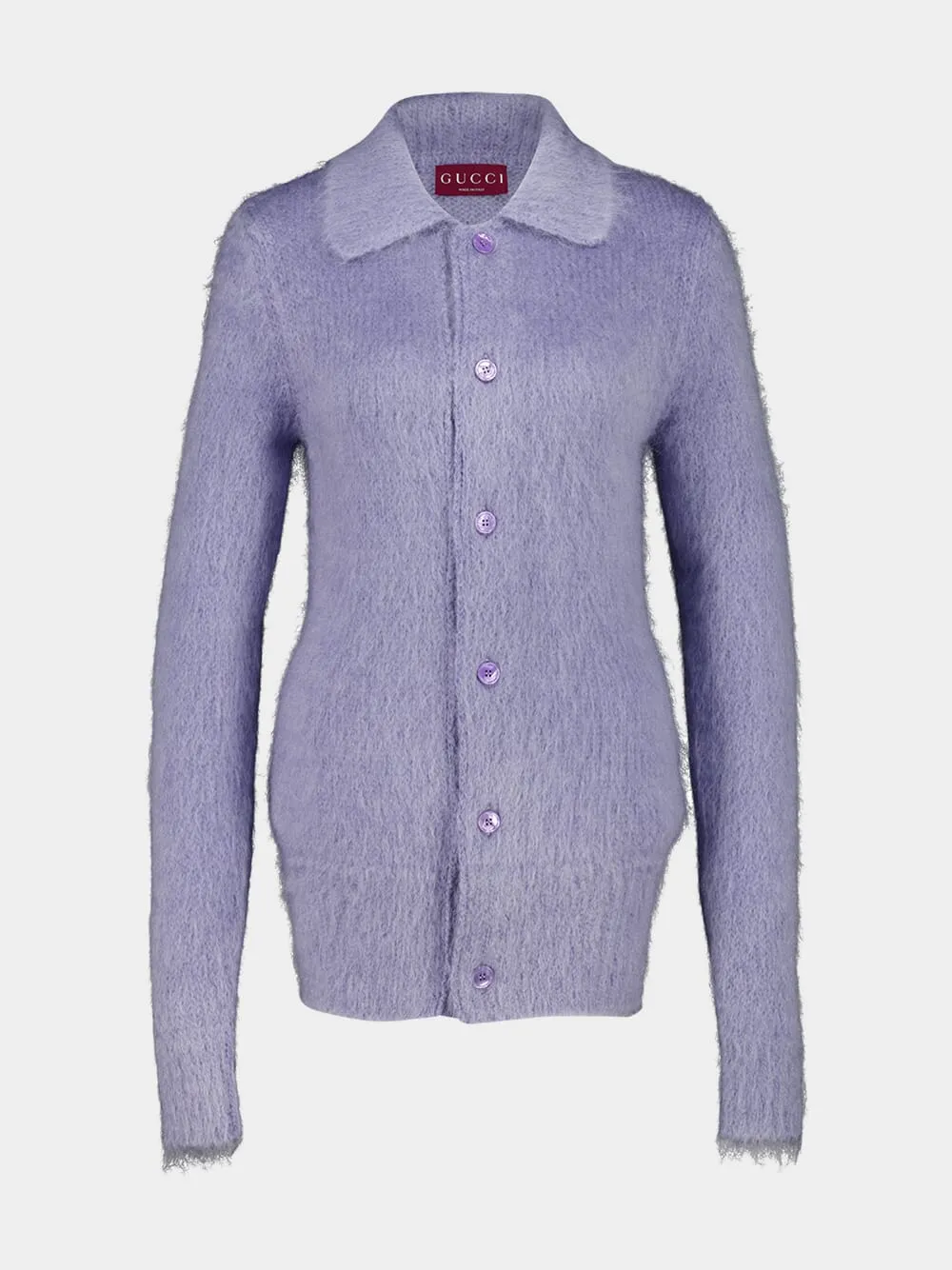Lilac Brushed Mohair Wool Cardigan sold by Fashion Clinic