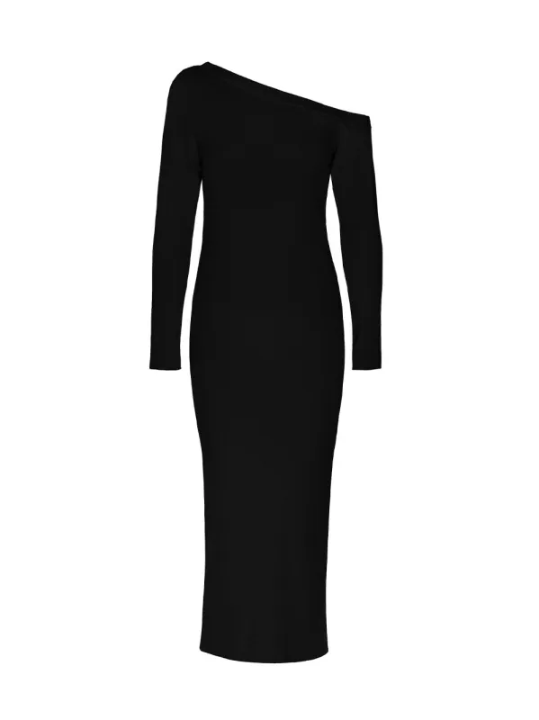 Black Cashmere Asymmetric Long Dress sold by Fashion Clinic