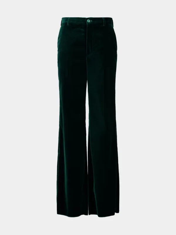 Dark Green Cotton Velvet Wide-Leg Trousers sold by Fashion Clinic
