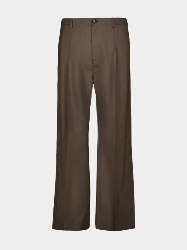 Truffle Brown Wool Wide-Leg Trousers sold by Fashion Clinic