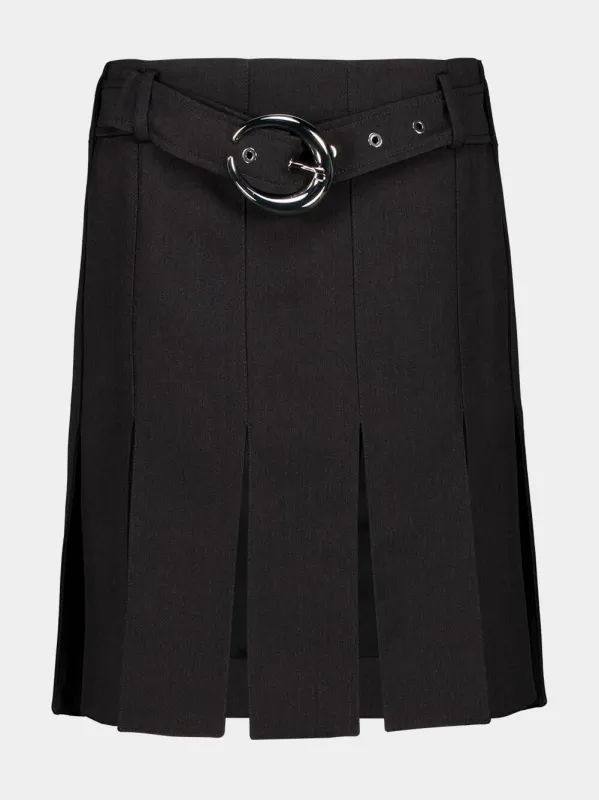 Grey Pleated Mini Skirt with Belt made by Rabanne