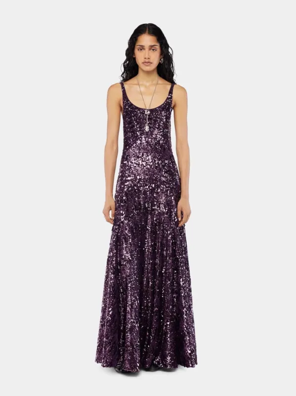 Plum Gown Sequin Dress made by Rabanne