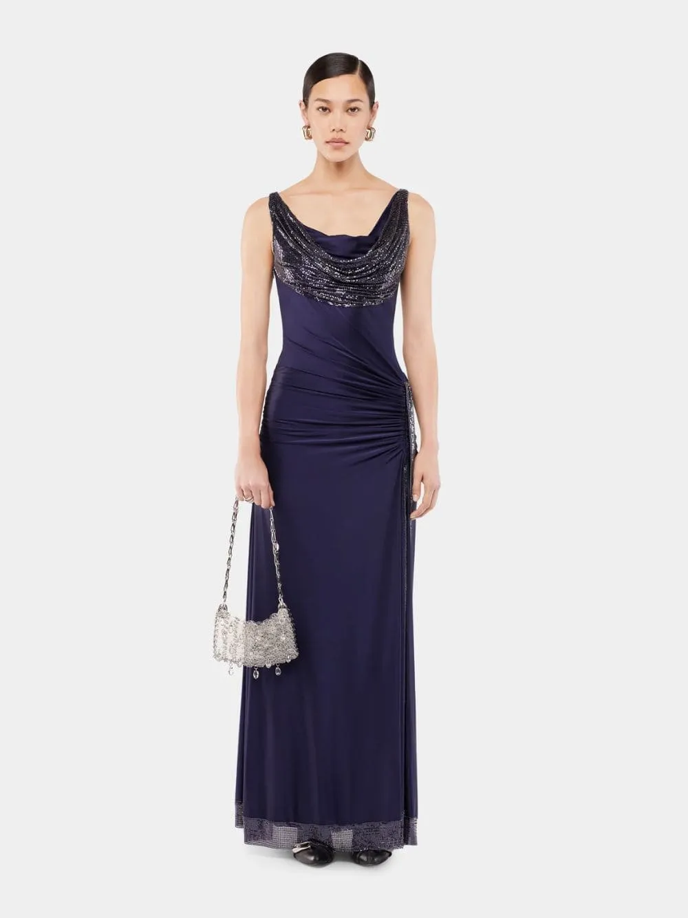 Viscose-Mesh Midnight Blue Long Dress sold by Fashion Clinic
