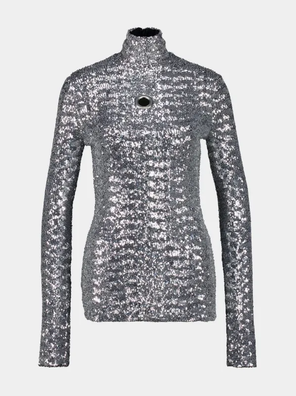 Silver Sequin Turtle-Neck Top made by Rabanne