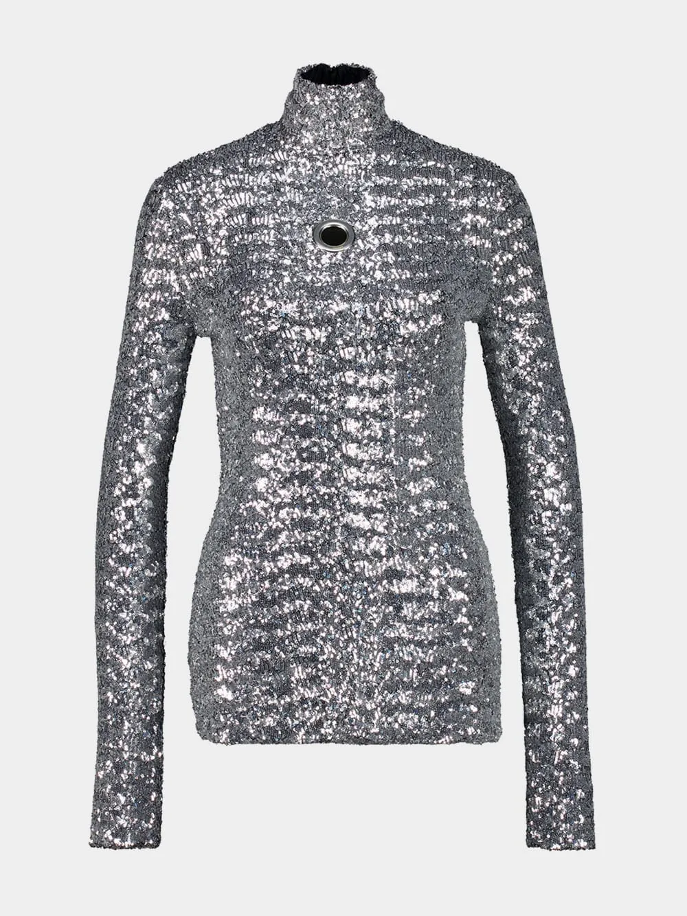 Silver Sequin Turtle-Neck Top sold by Fashion Clinic