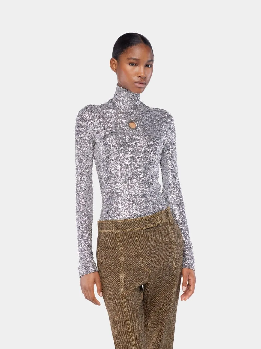 Silver Sequin Turtle-Neck Top sold by Fashion Clinic product image thumbnail 2