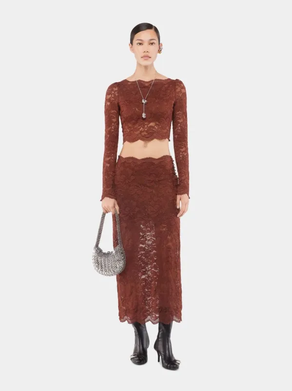 Cinnamon Brown Lace Crop Top sold by Fashion Clinic