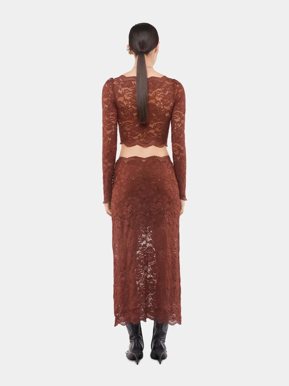 Cinnamon Brown Lace Crop Top sold by Fashion Clinic product image thumbnail 3