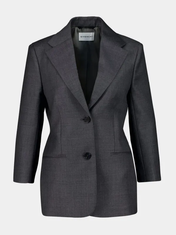 Grey Mix Wool Single-Breasted Blazer sold by Fashion Clinic