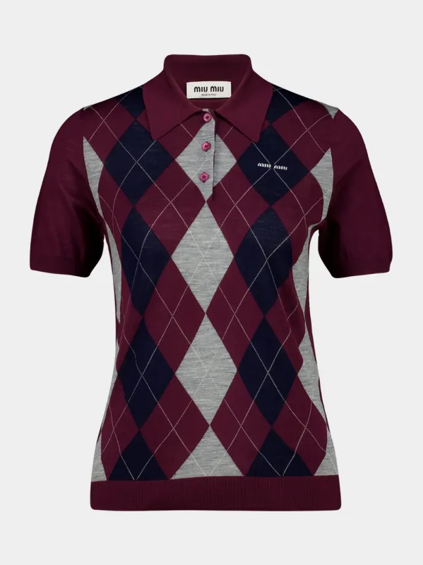 Burgundy Argyle Wool Polo Shirt sold by Fashion Clinic