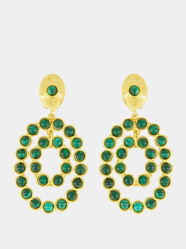 Gina Earrings in Gold and Malachite sold by Fashion Clinic