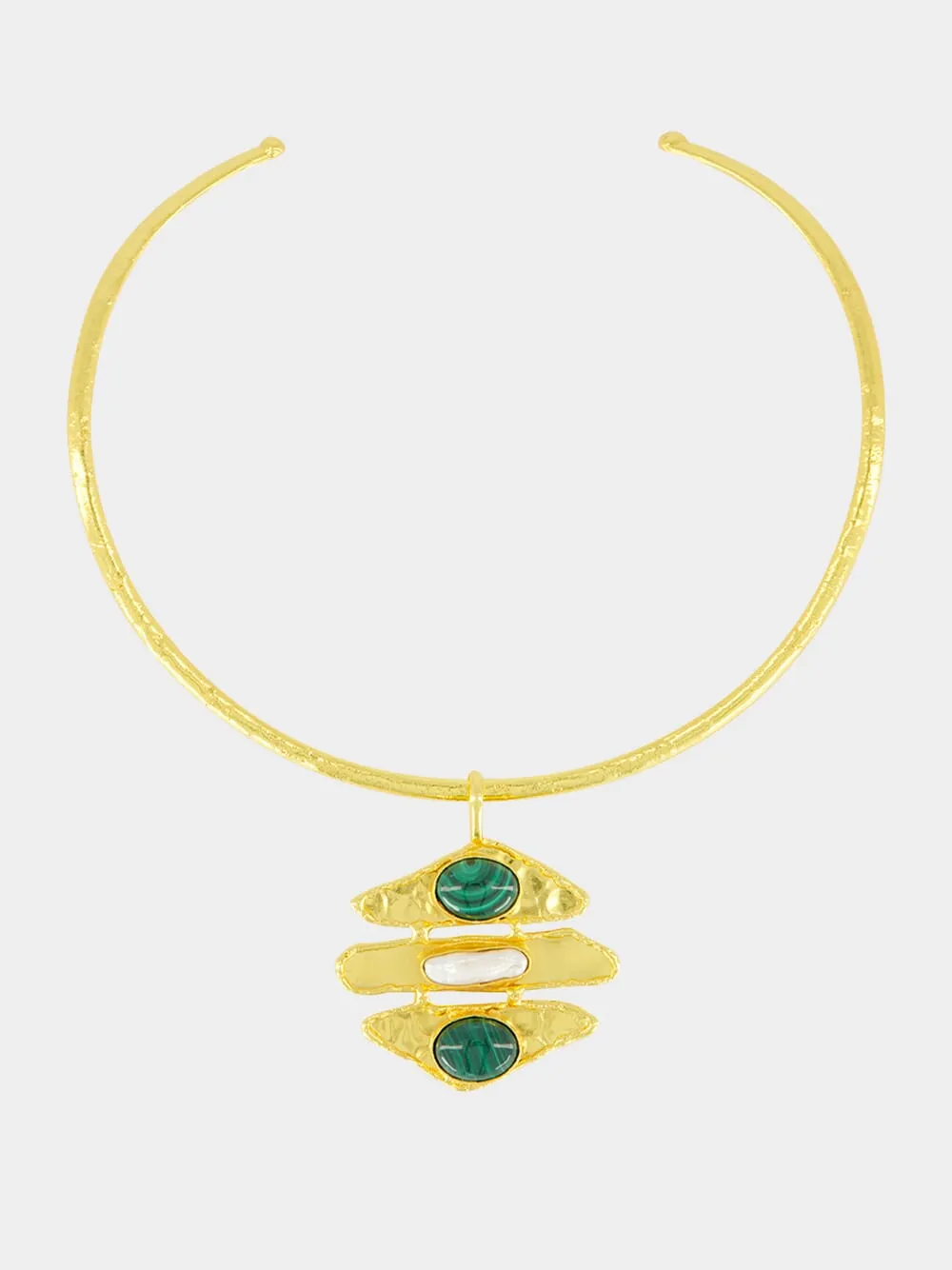 Brutalist Gold Necklace with Malachite sold by Fashion Clinic
