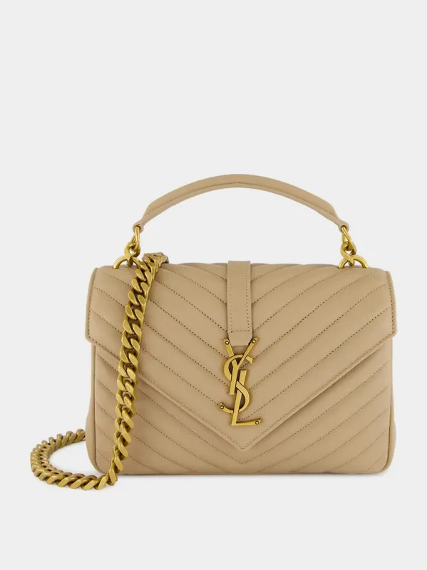 Dark Beige Quilted Leather Medium Satchel made by Yves Saint Laurent