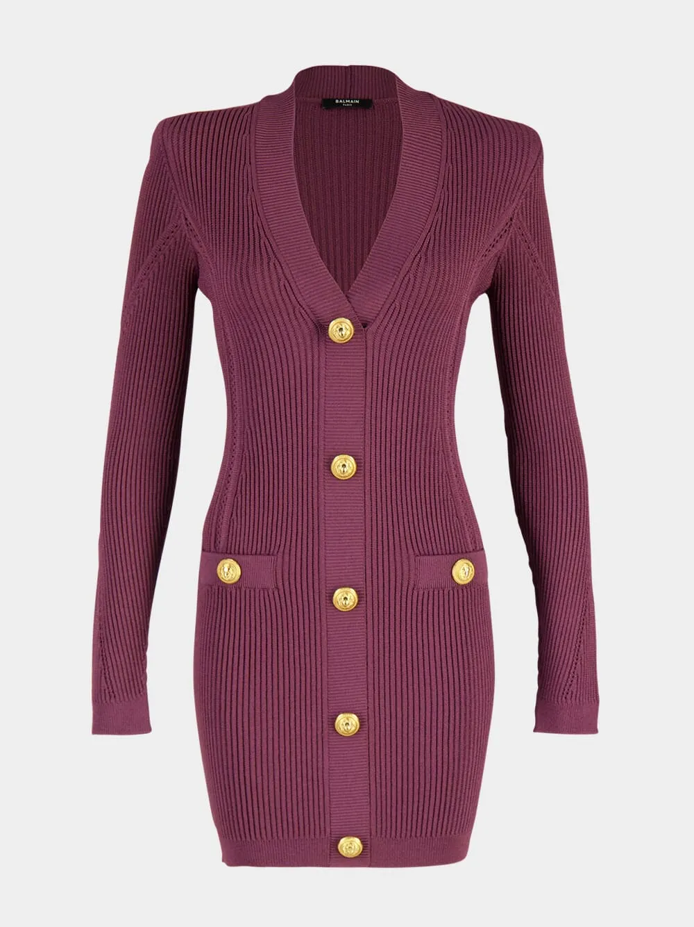 Violet Foncé Ribbed V-Neck Buttoned Bodycon Dress sold by Fashion Clinic