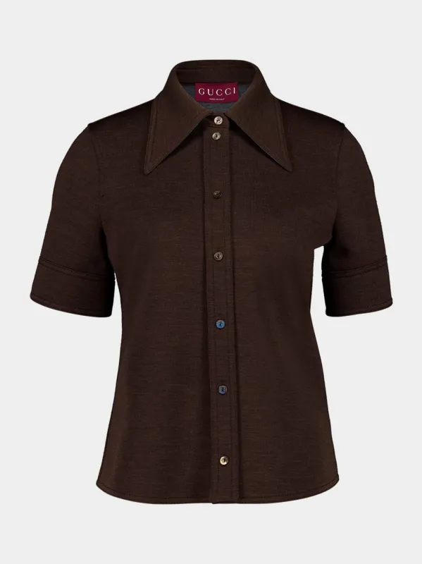 Dark Brown Wool Cotton Jersey Shirt sold by Fashion Clinic