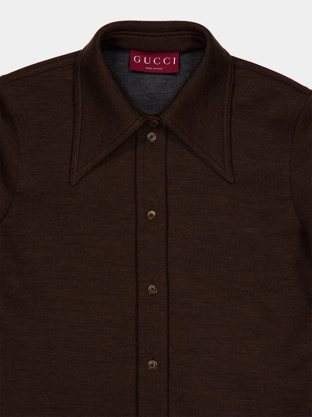 Dark Brown Wool Cotton Jersey Shirt sold by Fashion Clinic product image thumbnail 3