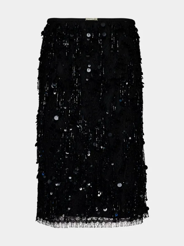 Black Sequin Embroidered Lace Skirt made by Gucci