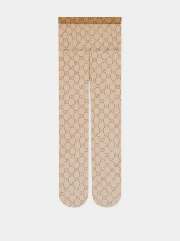 Beige GG Print Stretch Nylon Tights sold by Fashion Clinic