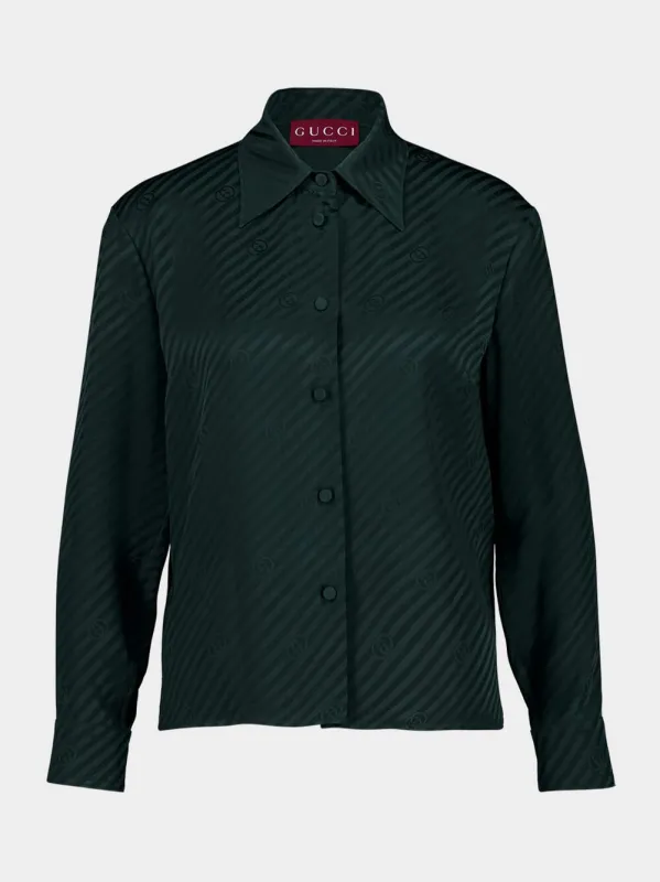 Dark Green Interlocking GG Silk Jacquard Shirt sold by Fashion Clinic