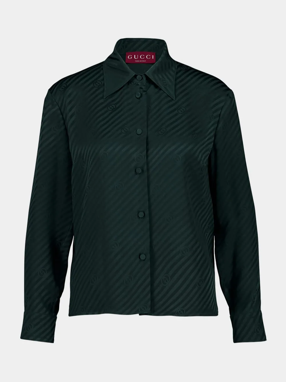 Dark Green Interlocking GG Silk Jacquard Shirt sold by Fashion Clinic