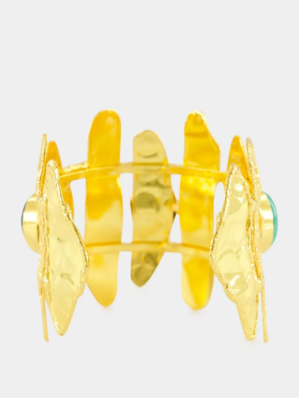 Gold Brutalist Cuff with Malachite Stones sold by Fashion Clinic product image thumbnail 3