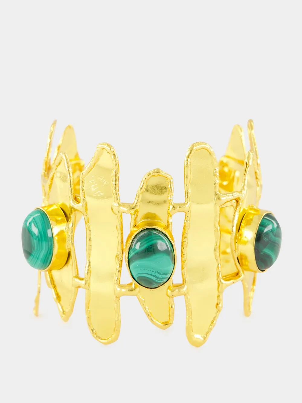 Gold Brutalist Cuff with Malachite Stones sold by Fashion Clinic product image thumbnail 2