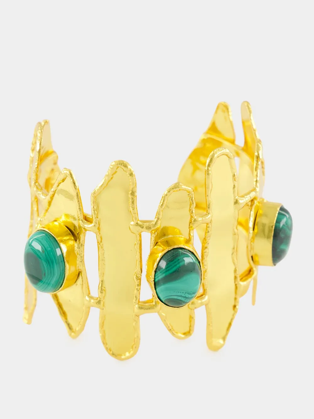 Gold Brutalist Cuff with Malachite Stones sold by Fashion Clinic product image thumbnail 4