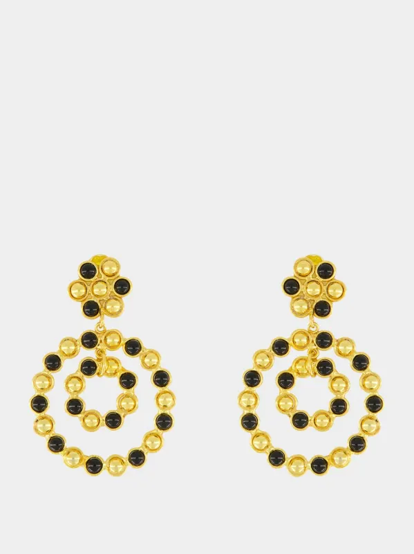 Happy Flower Gold Earrings with Black Onyx sold by Fashion Clinic